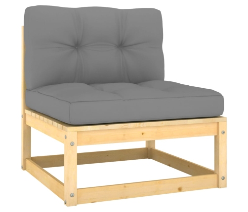 Muebles de jardín 4 piezas con cojines de madera de pino maciza