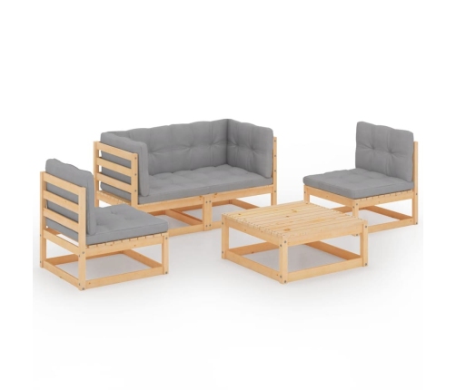 Juego de muebles de jardín 5 pzas y cojines madera pino maciza