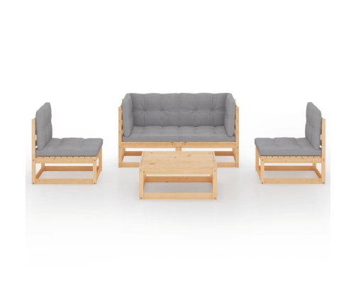 Juego de muebles de jardín 5 pzas y cojines madera pino maciza