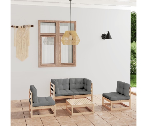 Juego de muebles de jardín 5 pzas y cojines madera pino maciza