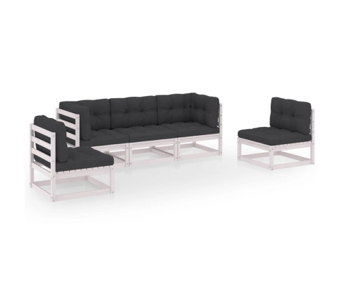 Juego de muebles de jardín 5 pzas y cojines madera pino maciza