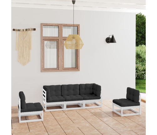 Juego de muebles de jardín 5 pzas y cojines madera pino maciza
