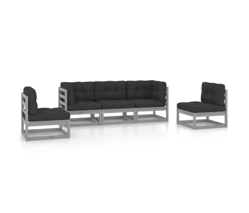 Juego de muebles de jardín 5 pzas y cojines madera pino maciza
