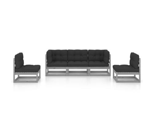 Juego de muebles de jardín 5 pzas y cojines madera pino maciza