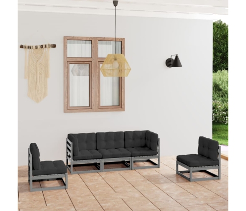 Juego de muebles de jardín 5 pzas y cojines madera pino maciza