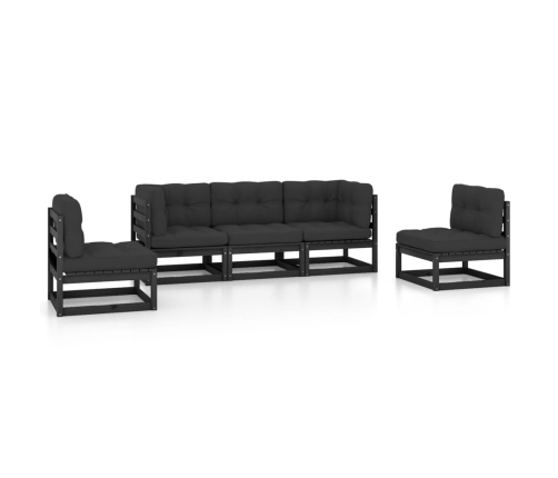Juego de muebles de jardín 5 pzas y cojines madera pino maciza