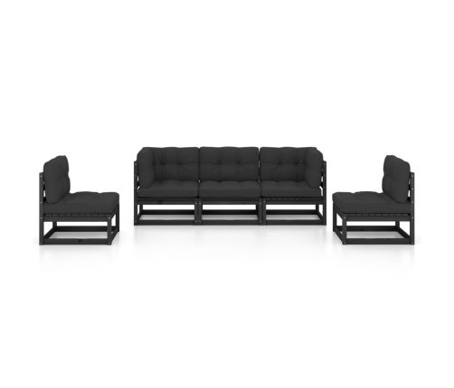Juego de muebles de jardín 5 pzas y cojines madera pino maciza