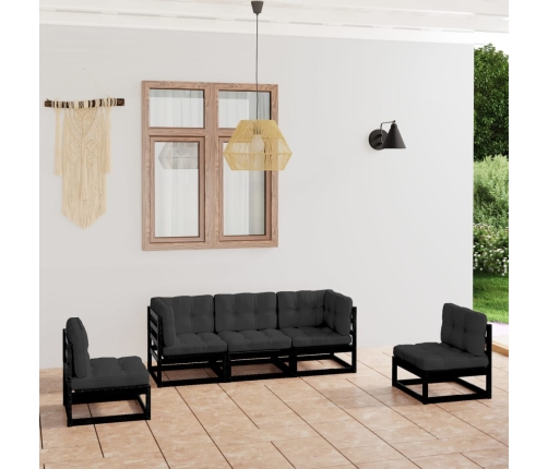 Juego de muebles de jardín 5 pzas y cojines madera pino maciza