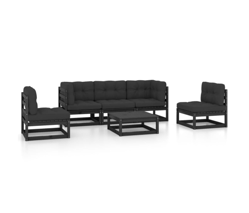 Juego de muebles de jardín 6 pzas y cojines madera pino maciza