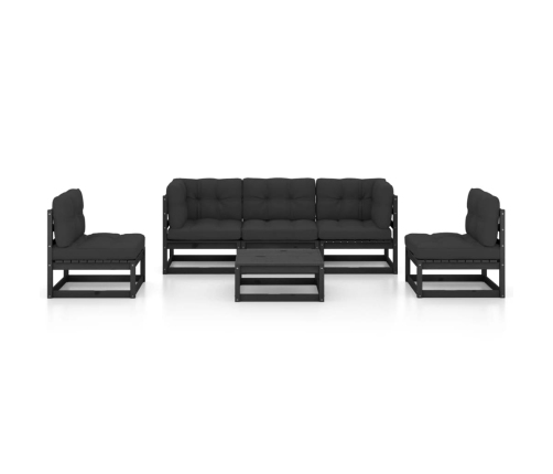 Juego de muebles de jardín 6 pzas y cojines madera pino maciza
