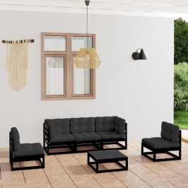 Juego de muebles de jardín 6 pzas y cojines madera pino maciza