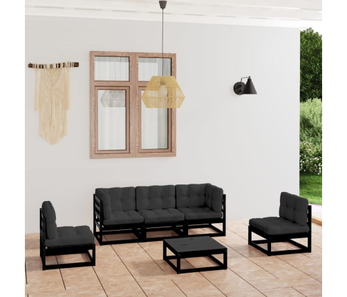 Juego de muebles de jardín 6 pzas y cojines madera pino maciza