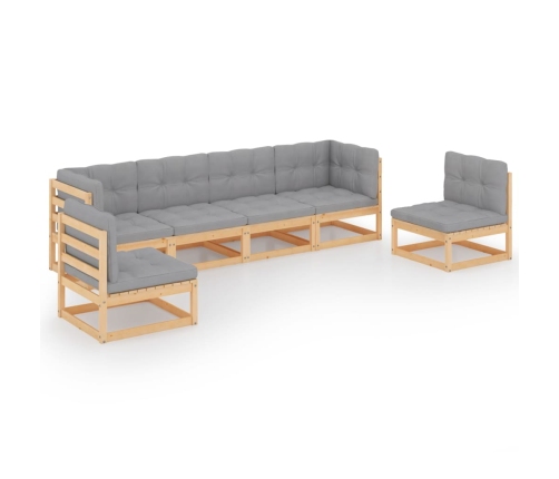 Juego de muebles de jardín 6 pzas y cojines madera pino maciza
