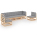 Juego de muebles de jardín 6 pzas y cojines madera pino maciza