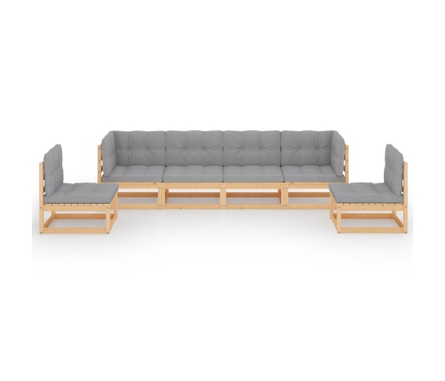 Juego de muebles de jardín 6 pzas y cojines madera pino maciza