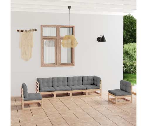 Juego de muebles de jardín 6 pzas y cojines madera pino maciza