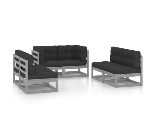 Juego de muebles de jardín 6 pzas y cojines madera pino maciza