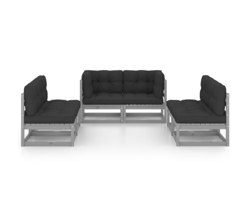 Juego de muebles de jardín 6 pzas y cojines madera pino maciza
