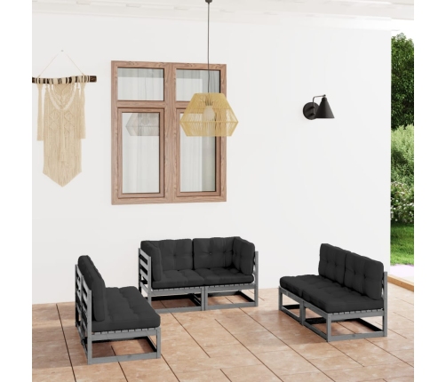 Juego de muebles de jardín 6 pzas y cojines madera pino maciza