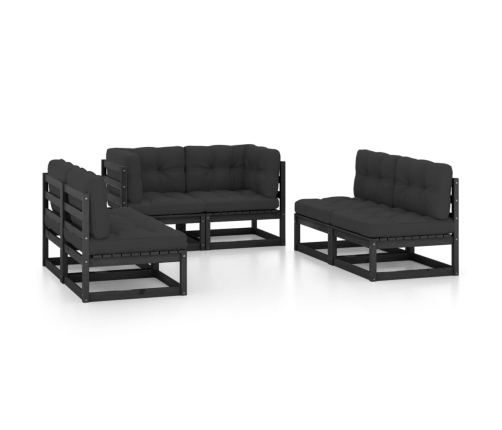 Juego de muebles de jardín 6 pzas y cojines madera pino maciza