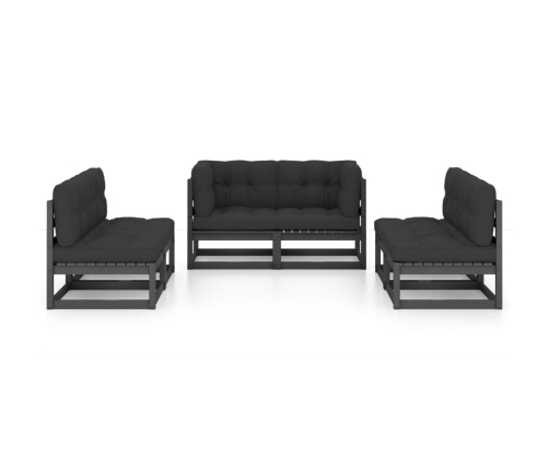 Juego de muebles de jardín 6 pzas y cojines madera pino maciza