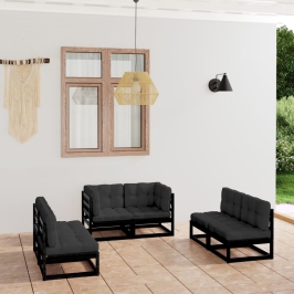 Juego de muebles de jardín 6 pzas y cojines madera pino maciza