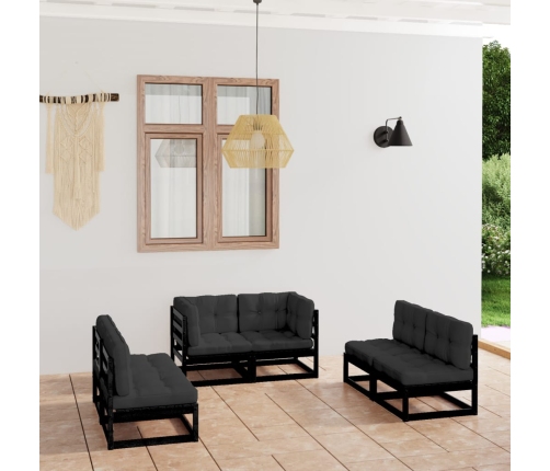 Juego de muebles de jardín 6 pzas y cojines madera pino maciza