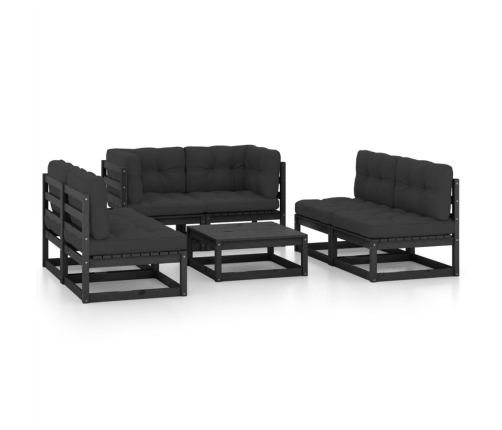 Juego de muebles de jardín 7 pzas y cojines madera pino maciza