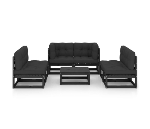 Juego de muebles de jardín 7 pzas y cojines madera pino maciza