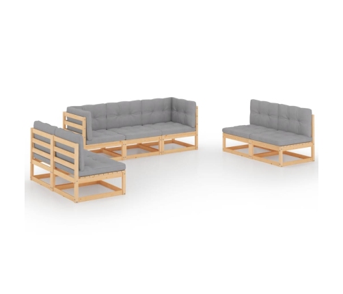 Muebles de jardín 7 piezas con cojines de madera de pino maciza