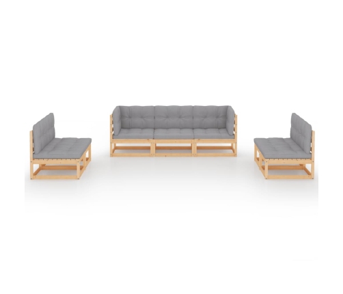 Muebles de jardín 7 piezas con cojines de madera de pino maciza