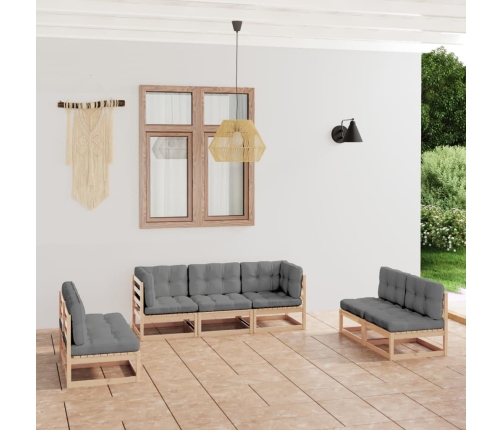 Muebles de jardín 7 piezas con cojines de madera de pino maciza