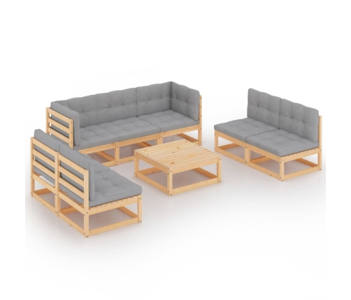 Juego de muebles de jardín 8 pzas y cojines madera maciza pino