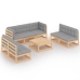 Juego de muebles de jardín 8 pzas y cojines madera maciza pino