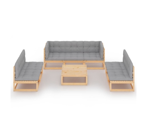 Juego de muebles de jardín 8 pzas y cojines madera maciza pino