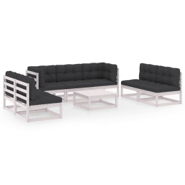 Muebles de jardín 8 piezas con cojines de madera de pino maciza