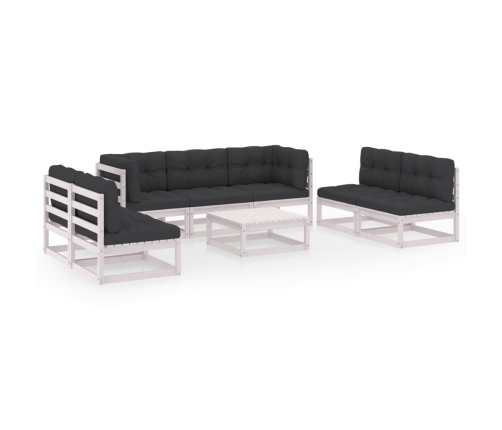 Muebles de jardín 8 piezas con cojines de madera de pino maciza