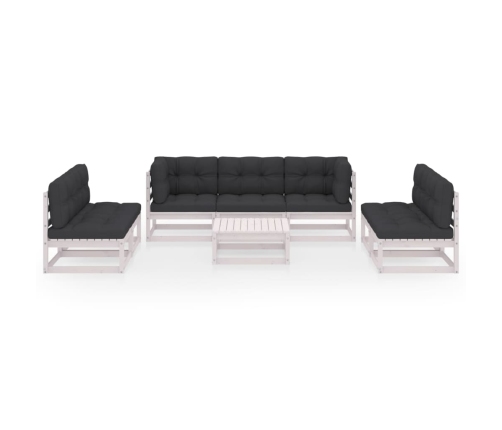 Muebles de jardín 8 piezas con cojines de madera de pino maciza
