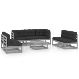 Juego de muebles de jardín 8 pzas y cojines madera pino maciza