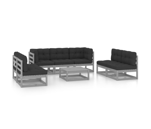Juego de muebles de jardín 8 pzas y cojines madera pino maciza