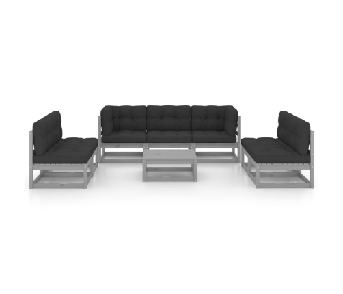 Juego de muebles de jardín 8 pzas y cojines madera pino maciza