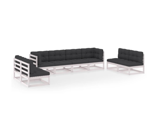 Juego de muebles de jardín 8 pzas y cojines madera pino maciza