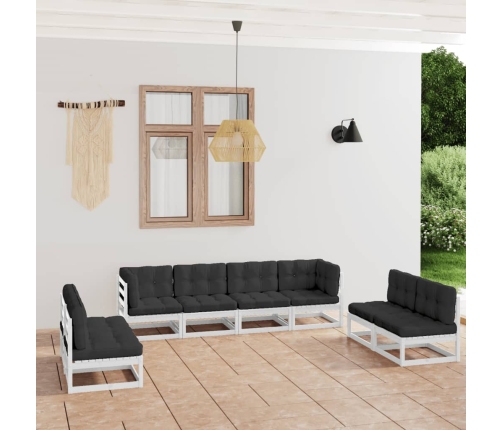 Juego de muebles de jardín 8 pzas y cojines madera pino maciza
