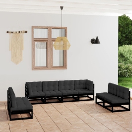 Juego de muebles de jardín 8 pzas y cojines madera pino maciza
