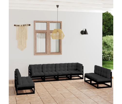 Juego de muebles de jardín 8 pzas y cojines madera pino maciza