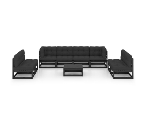 Juego de muebles de jardín 9 pzas y cojines madera pino maciza