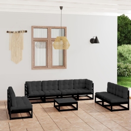 Juego de muebles de jardín 9 pzas y cojines madera pino maciza