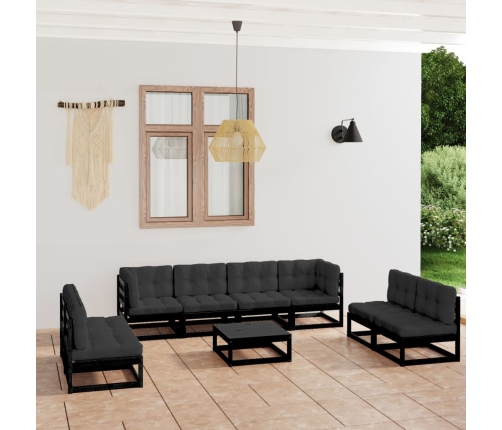 Juego de muebles de jardín 9 pzas y cojines madera pino maciza