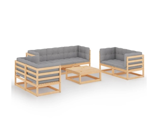 Juego de muebles de jardín 8 pzas y cojines madera pino maciza