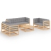 Juego de muebles de jardín 8 pzas y cojines madera pino maciza